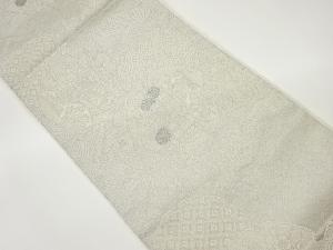 プラチナ織雪輪に御所車・草花・古典柄模様織出し袋帯